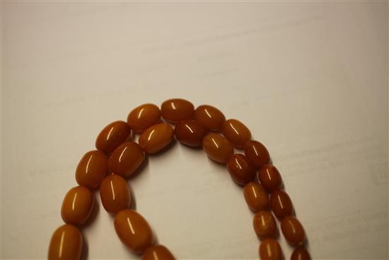 A single strand graduated amber bead necklace, 21.5in.